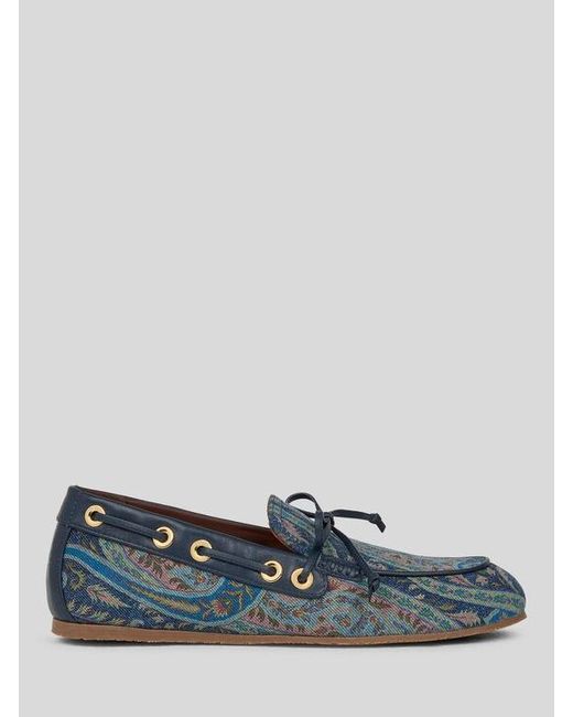 Etro Blue Denim Boat Loafers With Leafy Paisley Motif