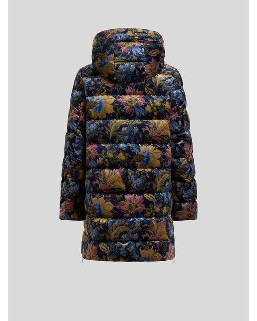 Etro Black Cotton Velvet Down Jacket With Hood And Floral Overprint