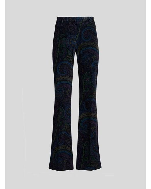 Etro Blue Printed Corduroy Velvet Trousers