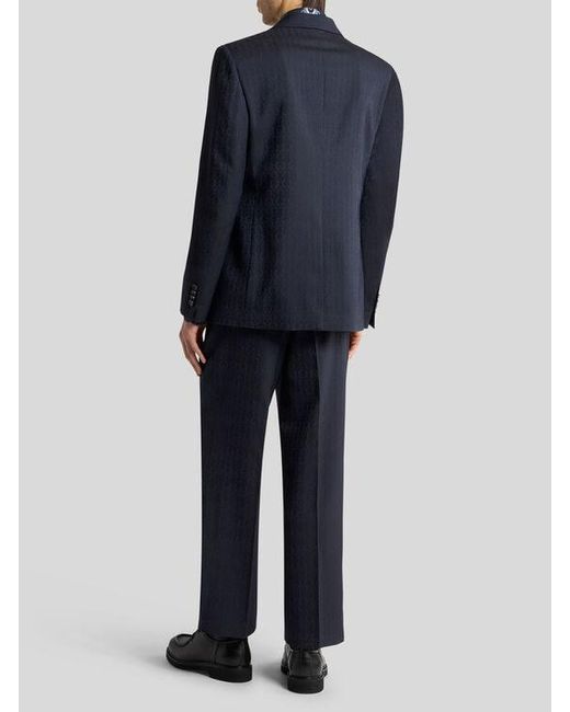 Etro Blue Wool Jacquard Blazer for men