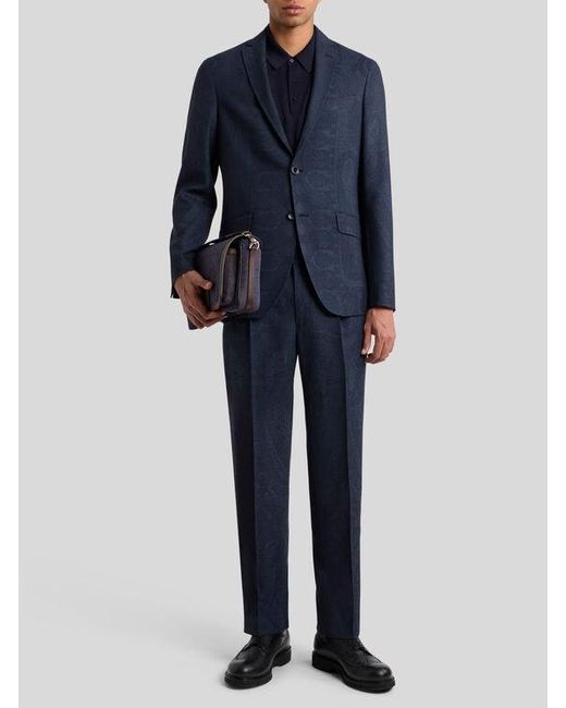 Etro Blue Printed Wool Trousers for men