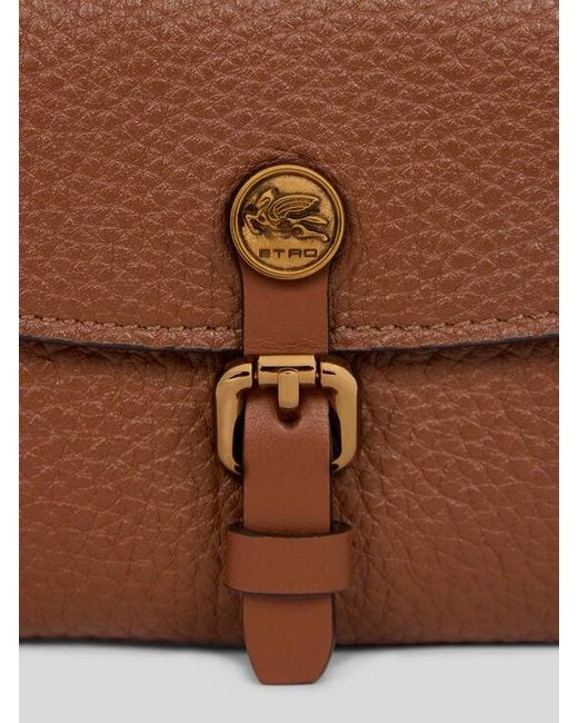 Etro Brown Small Tumbled Leather Pony Wallet