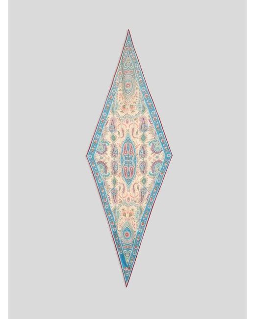 Etro Blue Silk Scarf With Floral And Leafy Paisley Motif