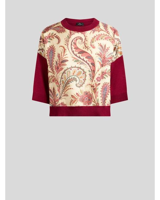 T-Shirt Avec Empiècement Paisley Fleuri, Femme, Taille Etro en coloris Natural