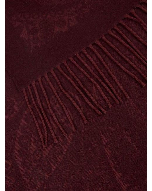Etro Purple Wool Jacquard Scarf With Floral Paisley Motif