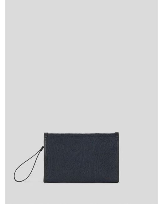Etro Blue Large Nylon Jacquard Pouch for men
