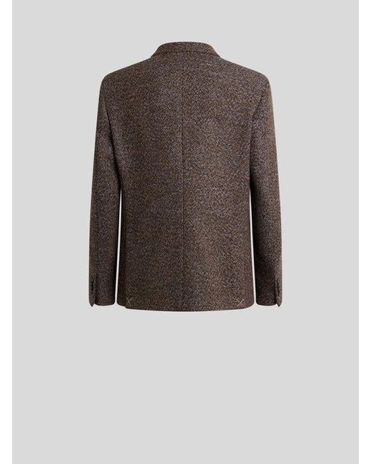 Etro Brown Single-Breasted Wool-Blend Basketweave Jacket for men