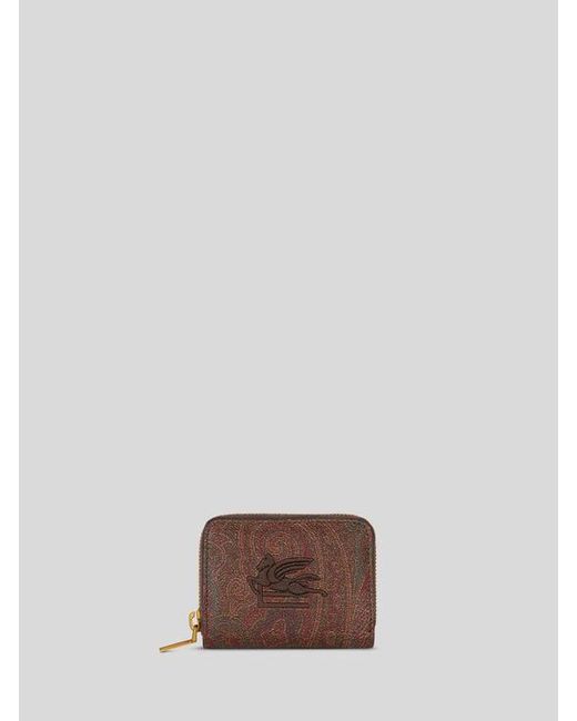 Etro Brown Arnica Coin Purse With Pegaso Detail