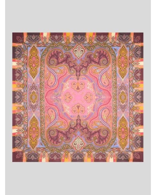 Etro Pink Wool And Silk Shawl With Print