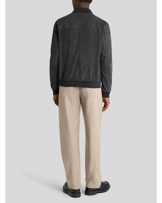 Etro Black Suede Bomber Jacket With Arnica Motif for men