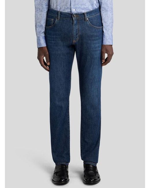 Etro Blue Slim-Fit Cotton-Blend Denim Jeans for men