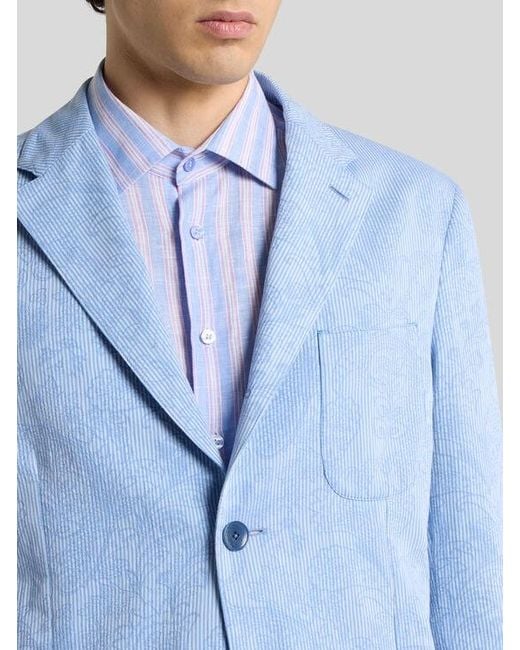 Etro Blue Single-Breasted Striped Cotton Jacket With Floral Paisley Motif for men