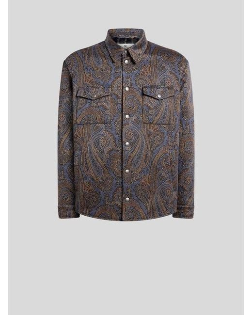 Etro Gray Cotton-Blend Jacquard Overshirt With Paisley Motif for men