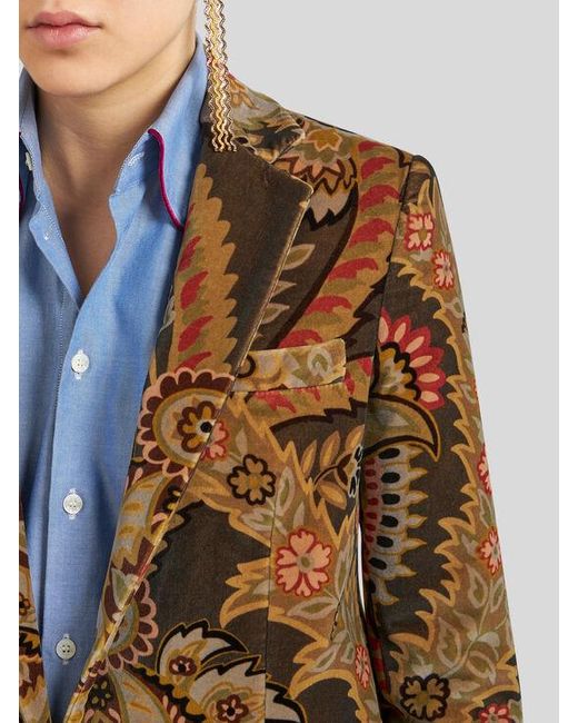 Etro Brown Printed Velvet Jacket, , Dark