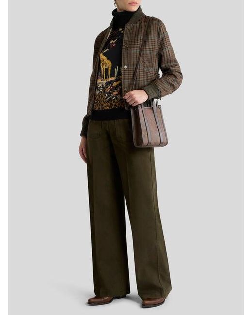 Etro Black Wool-Blend Turtleneck Sweater With Placed Animal And Paisley Print