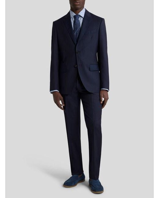 Etro Blue Single-Breasted Striped Wool Suit for men