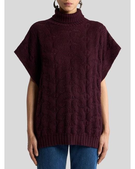 Etro Purple Wool-Blend Turtleneck Sweater With Paisley Detailing