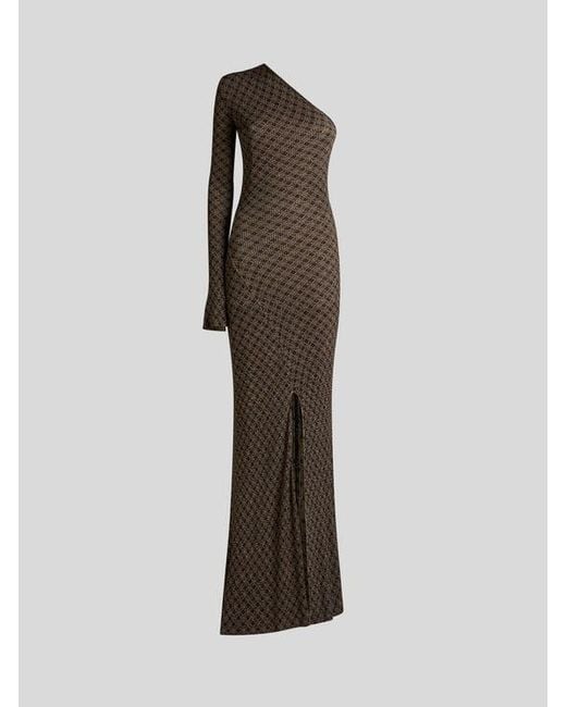 Etro Brown Ribbed Long Dress With Micro Diamond Motif