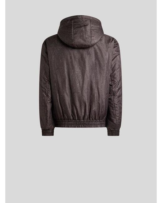 Etro Black Padded Bomber Jacket With Hood And Arnica Motif for men