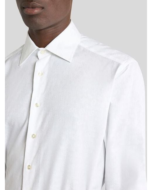 Etro White Cotton-Blend Fil Coupé Shirt With Micro Paisley Motif for men