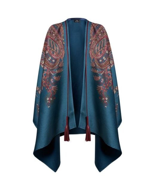 Cape En Laine Mélangée À Motif Paisley Fleuri, Femme Etro en coloris Blue