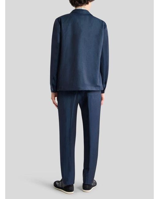 Etro Blue Wool And Linen Shacket for men