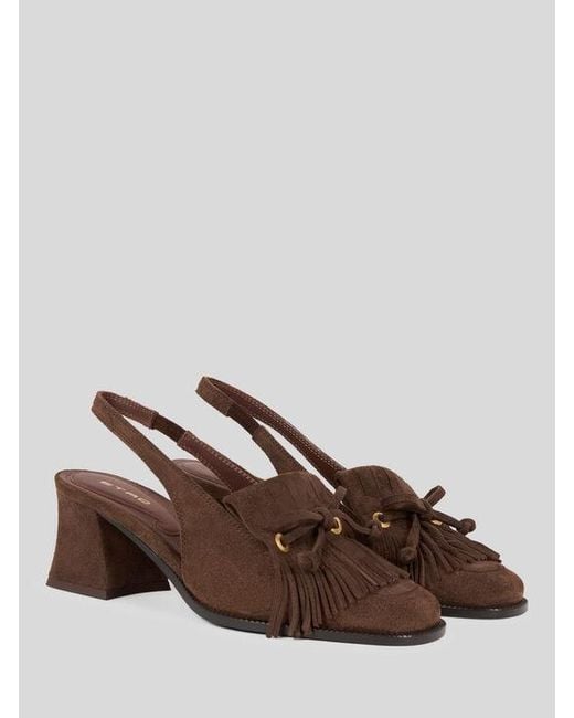 Etro Brown Slingback Suede Loafers With Fringing