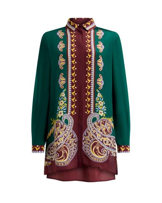 Etro Red Lange Hemdbluse Aus Seide Mit Platziertem Print, Damen, Größe