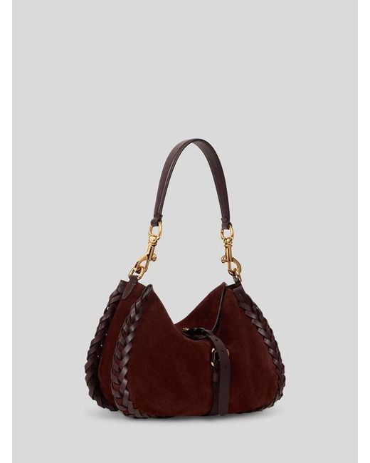 Etro Purple Medium Suede Pony Bag With Threading