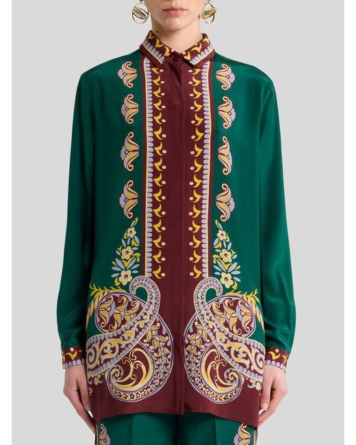 Chemise Longue En Soie À Imprimé Placé, Femme, Taille Etro en coloris Red