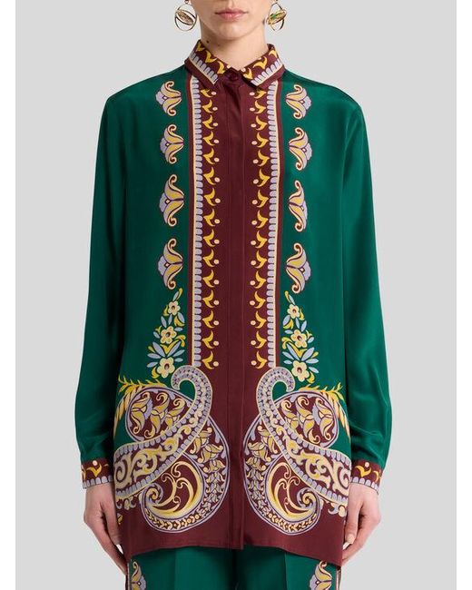 Etro Red Lange Hemdbluse Aus Seide Mit Platziertem Print, Damen, Größe