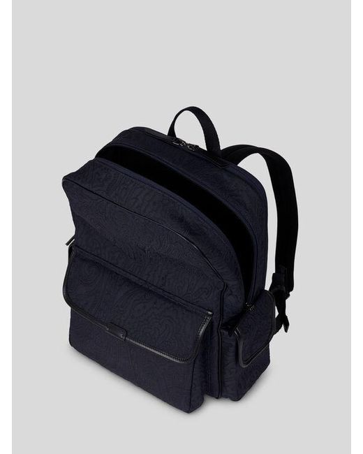 Etro Blue Nylon Jacquard Backpack for men