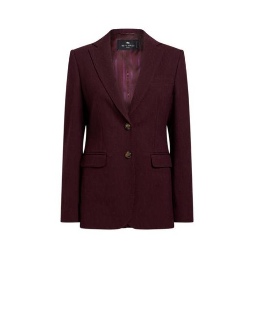 Etro Purple Single-Breasted Wool Jacquard Jacket With Medallion Motif
