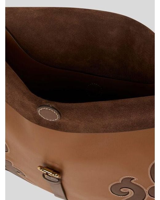Etro Brown Maxi Leather Pony Bag With Texan Embroidery