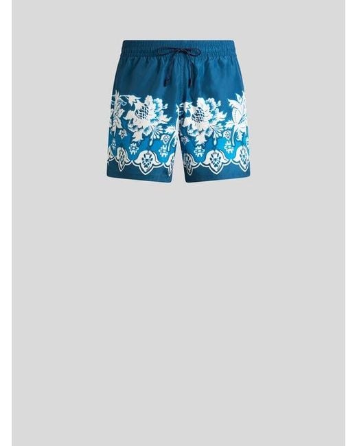 Etro Blue Swimsuit With Placed Floral Print for men