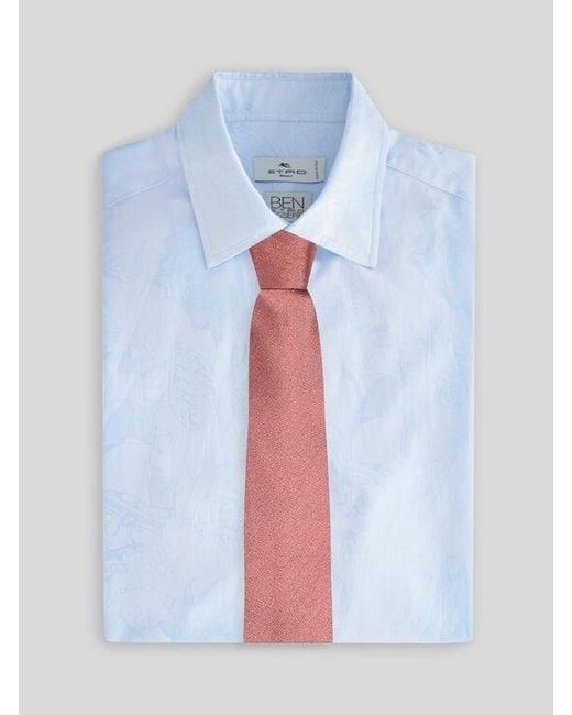 Etro Pink Silk Jacquard Tie With Placed Giraffe Motif for men