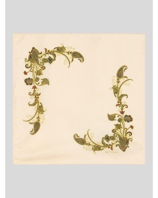 Etro Natural Printed Silk Pocket Square for men