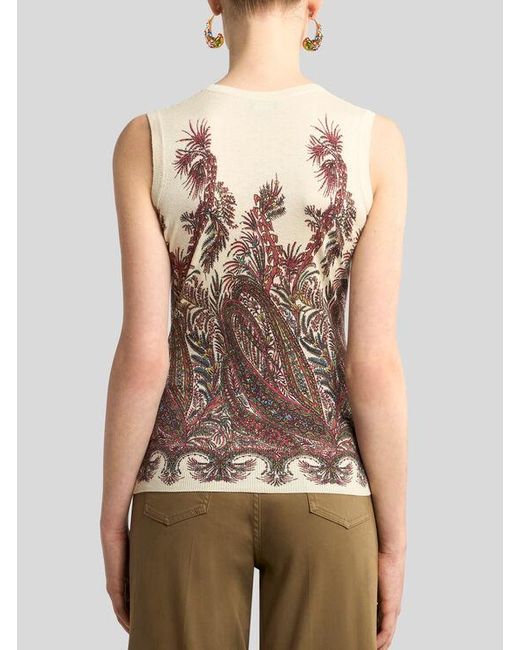 Etro Natural Top Aus Seide Und Kaschmir Mit Platziertem Print, Damen, Größe