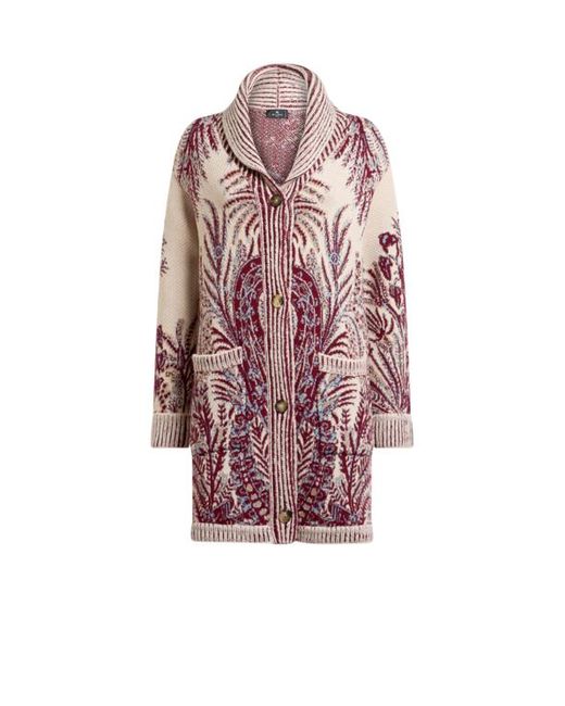 Etro Pink Wool And Cotton Jacquard Maxi Cardigan