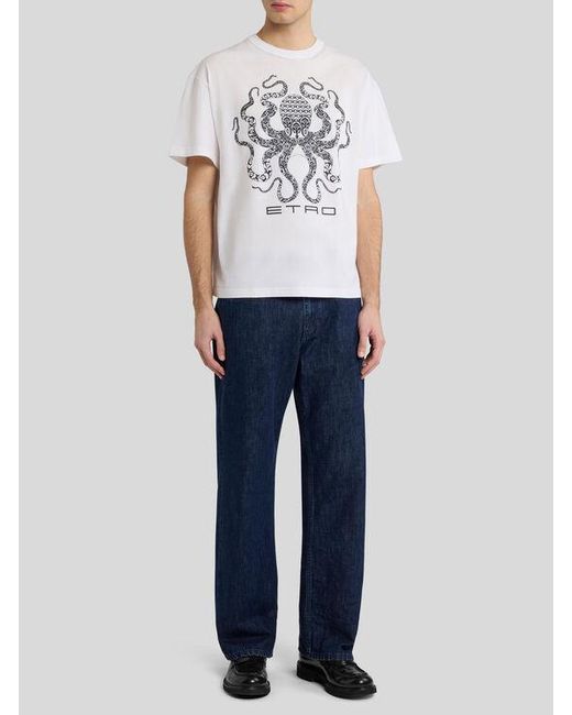 Etro Blue Jeans With Octopus Embroidery And Logo for men