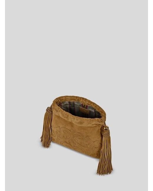 Etro Metallic Mini Suede Kalispera Bag With Patch And Tassels
