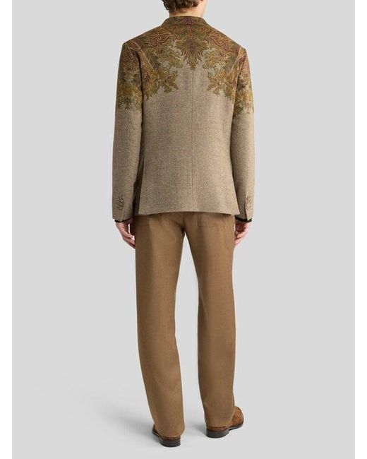 Etro Green Single-Breasted Wool-Blend Jacket With Placed Paisley Pochette Print for men