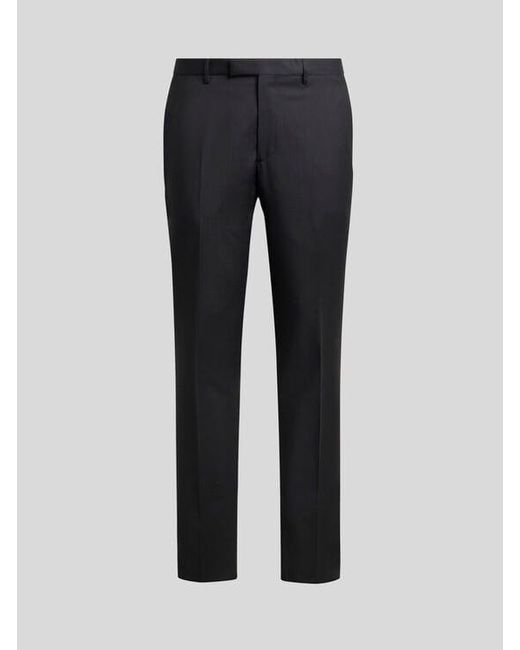 Etro Black Tailored Wool Trousers With Side Band Detail for men