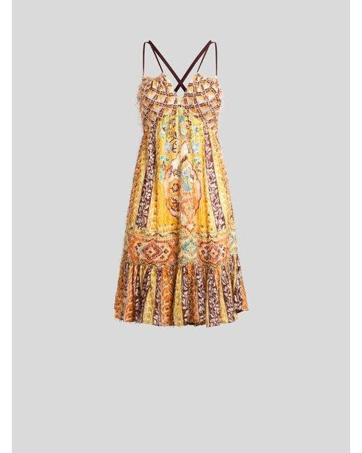 Etro White Kurzes Kleid Aus Bedrucktem Fil Coupé, Damen, Größe