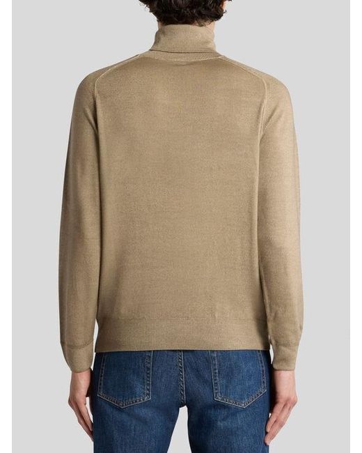 Etro Natural Wool Turtleneck With Pegaso Logo for men