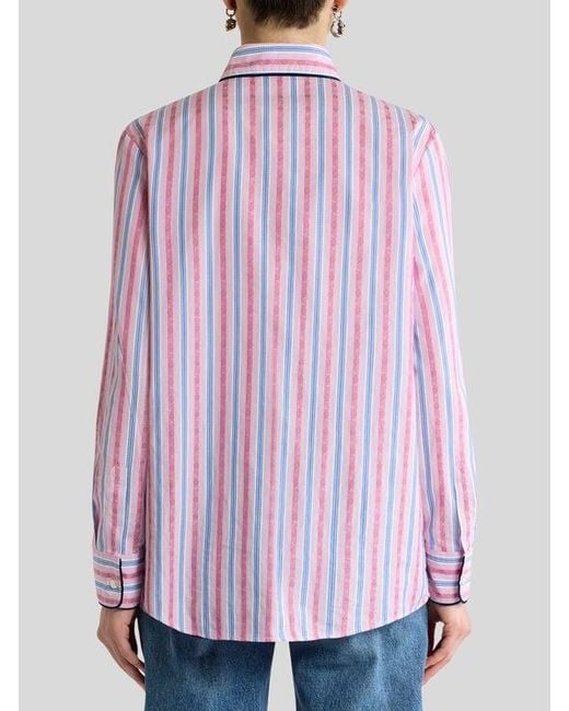 Etro Pink Cotton Jacquard Shirt With Trim And Fil Coupé Stripe Motif