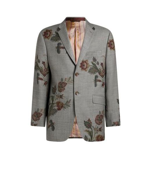 Etro Gray Single-Breasted Wool Jacket With Print for men
