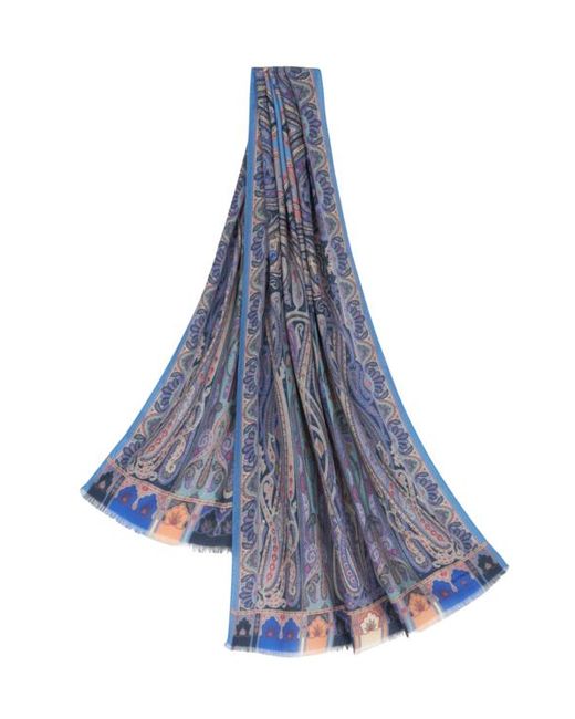 Etro Blue Fringed Paisley Scarf
