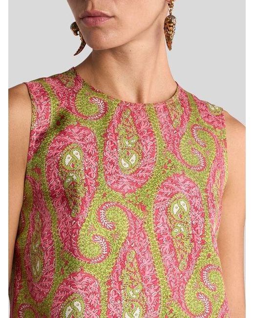 Etro Green Twill Top With Paisley Foliage Motif