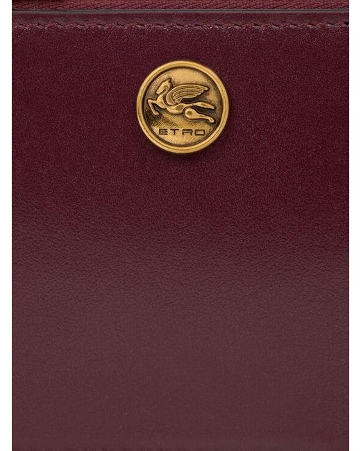 Etro Purple Leather Card Holder With Pegaso Button